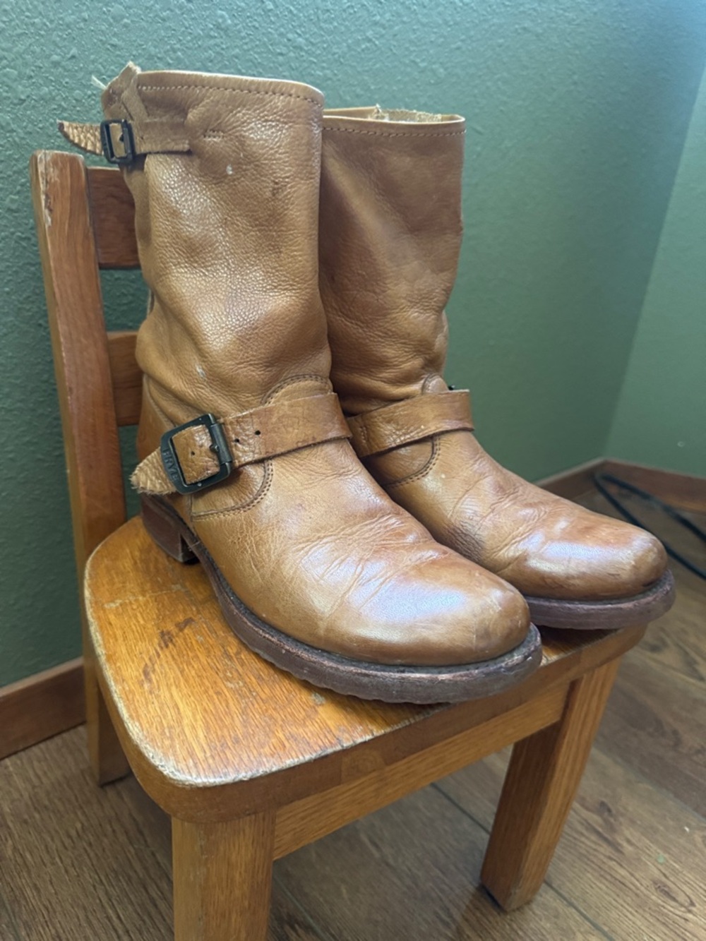 Frye Tan Leather Boot Collar with Branded Patch